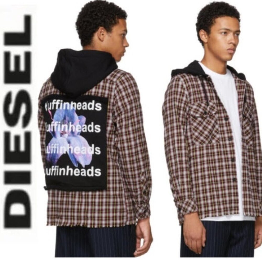 Diesel Muffinheads S-Bonney Hooded Flannel Shirt Jacket Plaid size medium